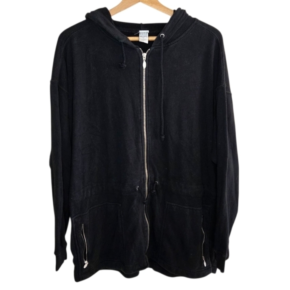 Vintage 90s Gap | Faded Black Drawstring Waist Zip Hoodie Sweatshirt Size Medium